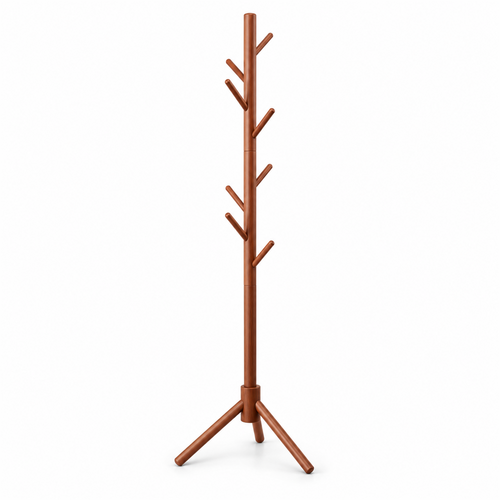 Modern Solid Wood Standing Coat Rack with Tripod Base