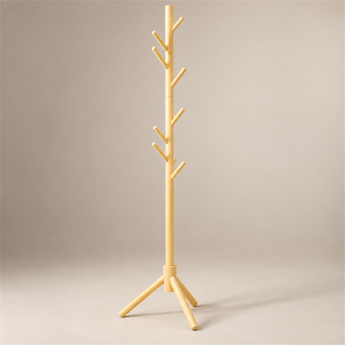 Modern Solid Wood Standing Coat Rack with Tripod Base