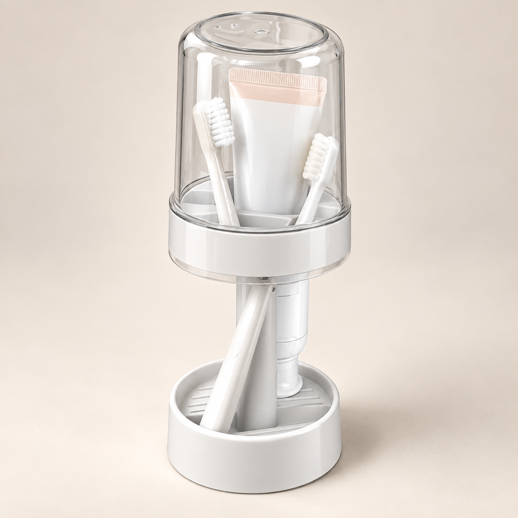 Covered Toothbrush Organizer with Rinse Cup