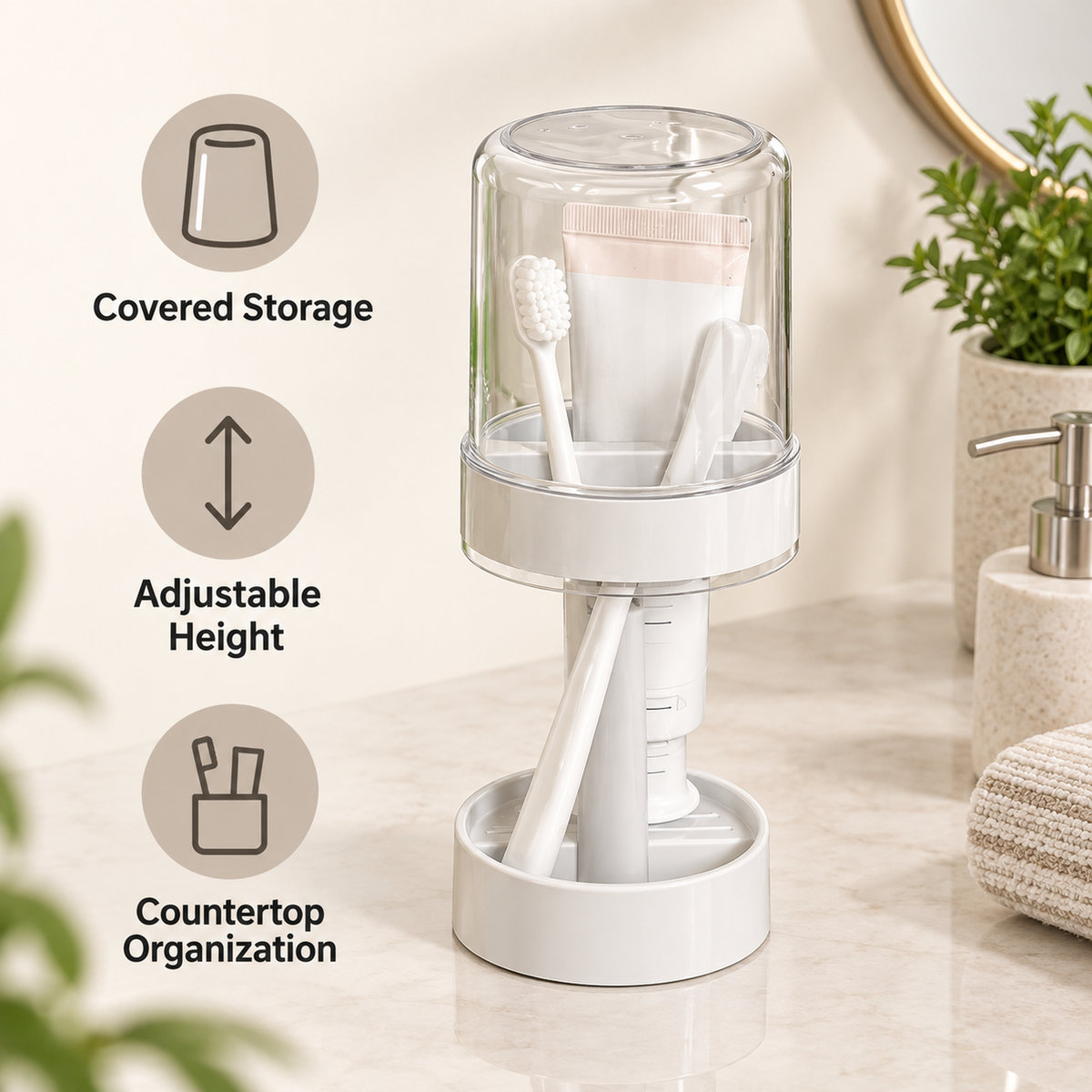 Covered Toothbrush Organizer with Rinse Cup