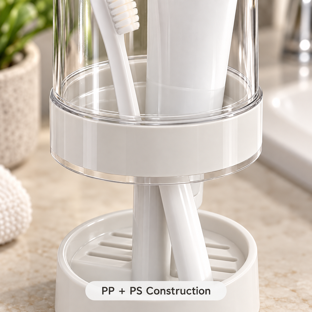 Covered Toothbrush Organizer with Rinse Cup