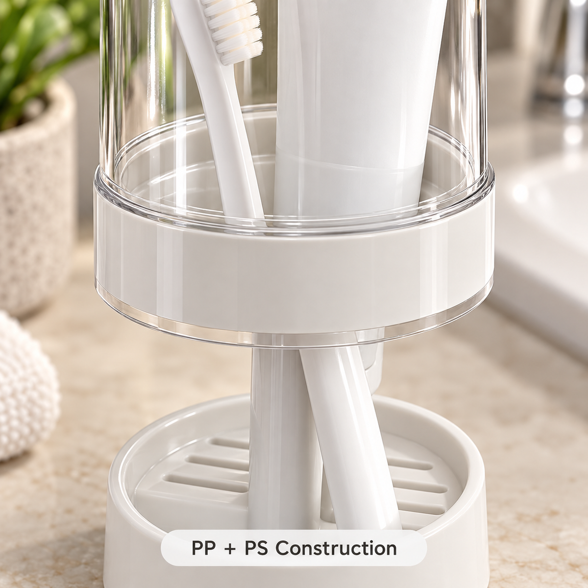 Covered Toothbrush Organizer with Rinse Cup