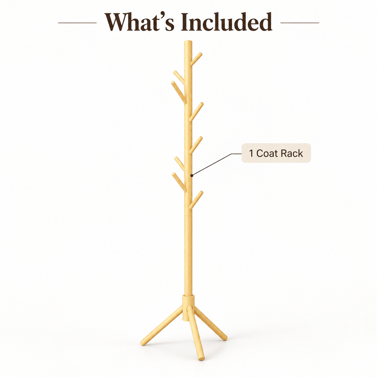 Modern Solid Wood Standing Coat Rack with Tripod Base