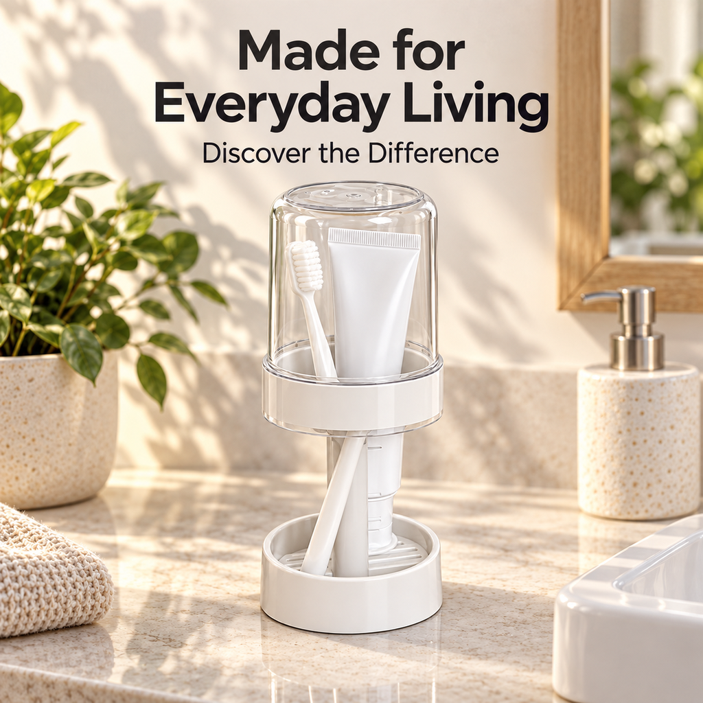 Covered Toothbrush Organizer with Rinse Cup