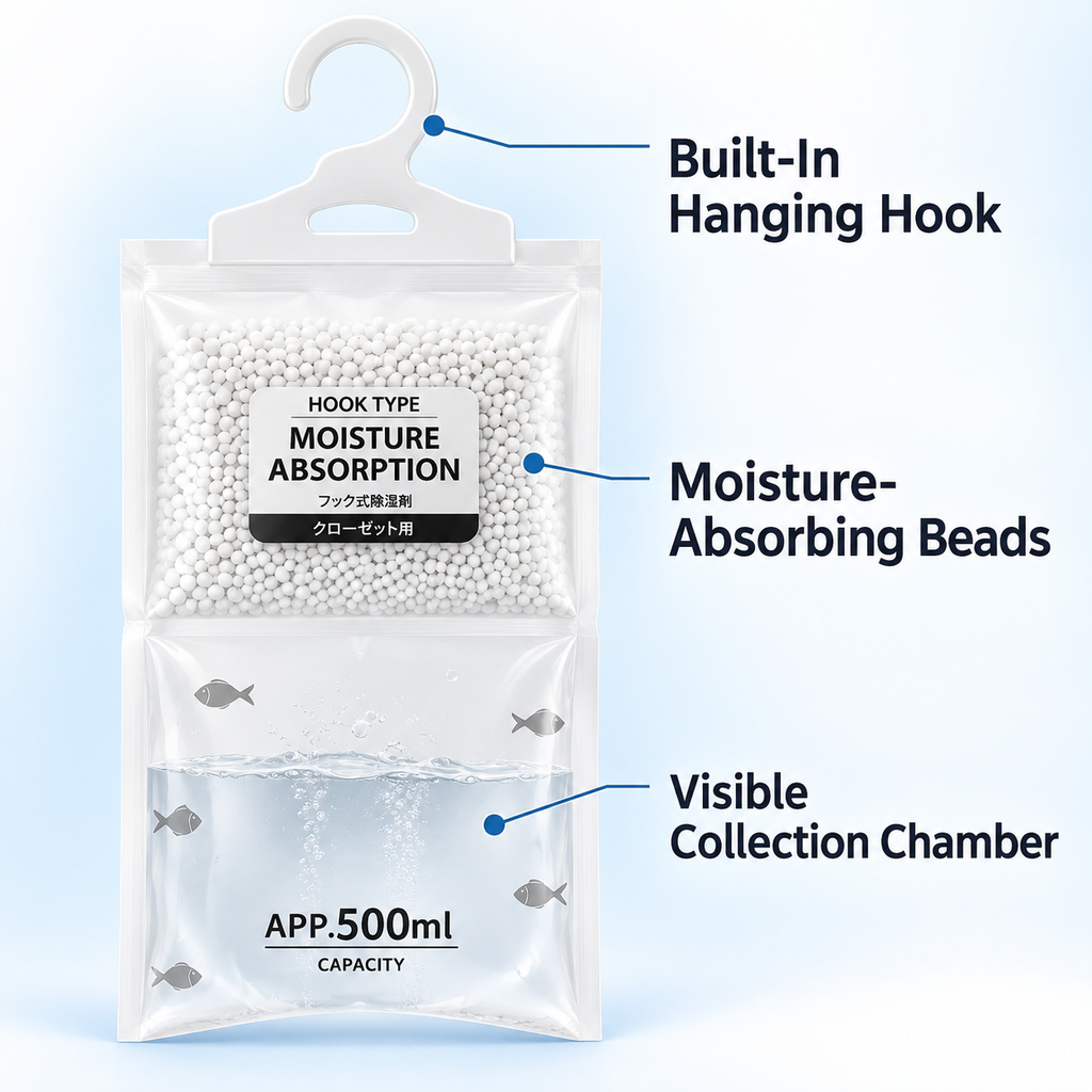 Hanging Moisture Absorber Bag – 50g Closet & Dorm Dehumidifier