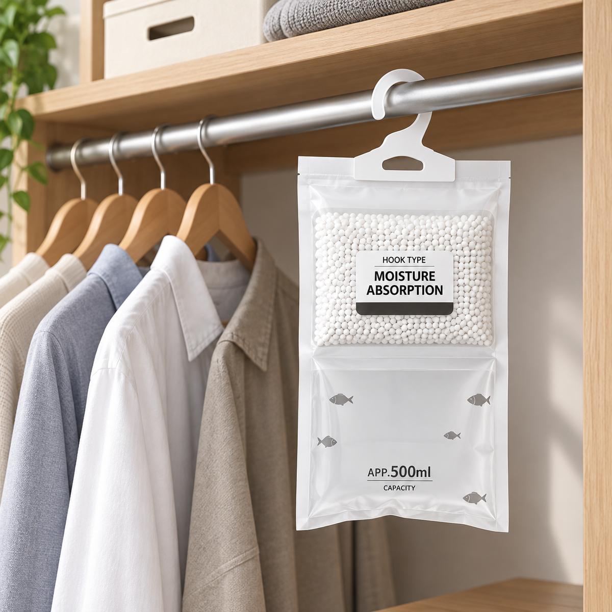 Hanging Moisture Absorber Bag – 50g Closet & Dorm Dehumidifier