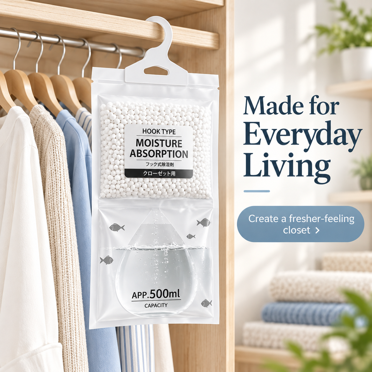 Hanging Moisture Absorber Bag – 50g Closet & Dorm Dehumidifier