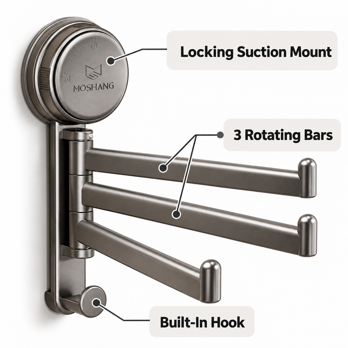 3-Arm Rotating Suction Towel Rack with Hook