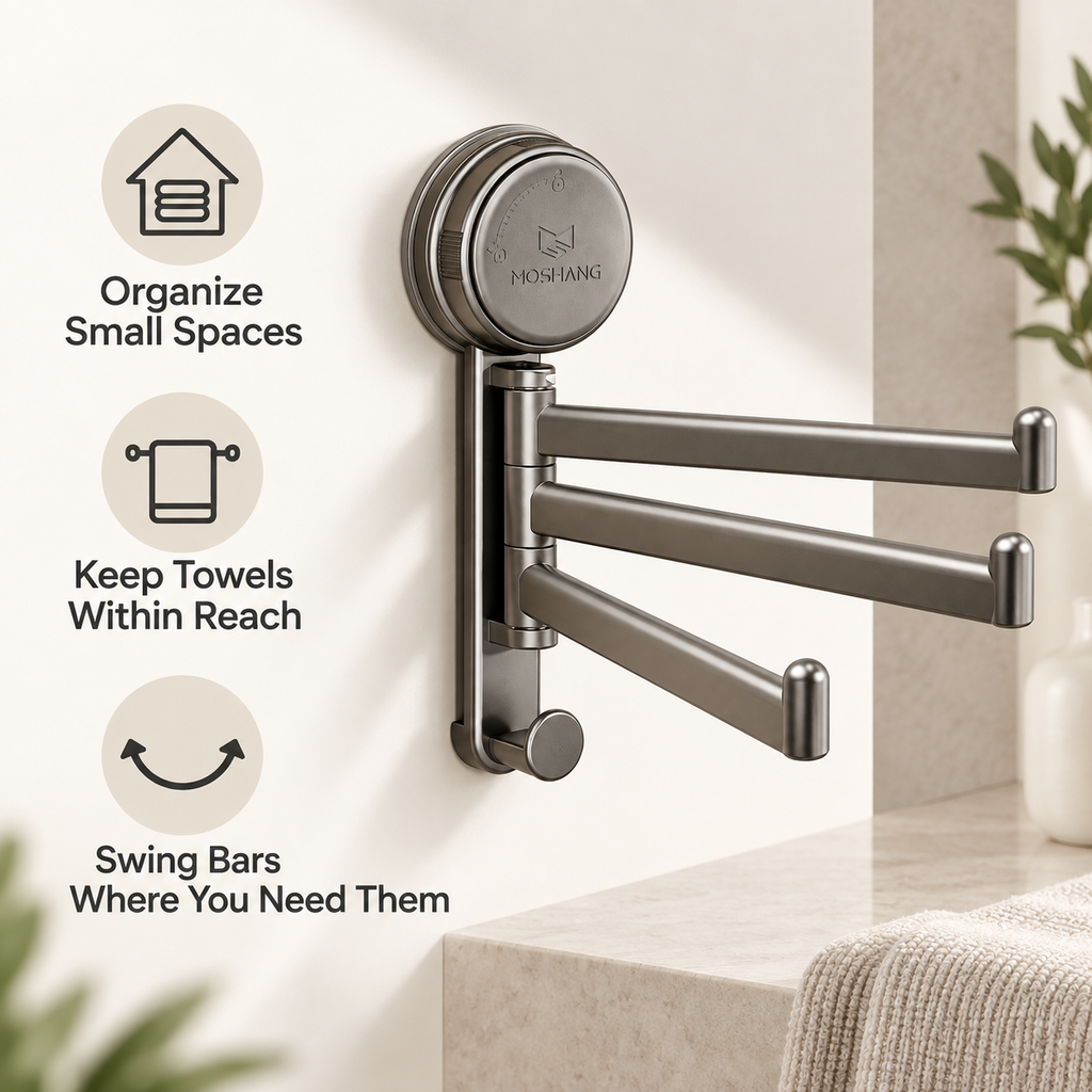 3-Arm Rotating Suction Towel Rack with Hook