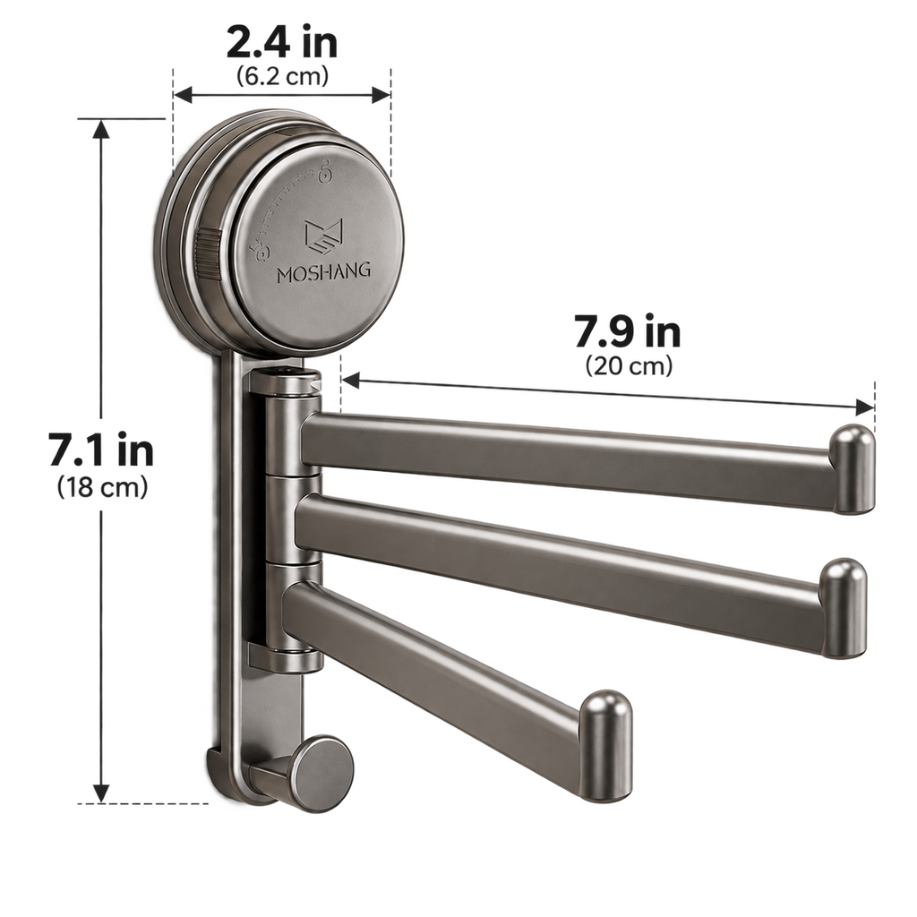3-Arm Rotating Suction Towel Rack with Hook