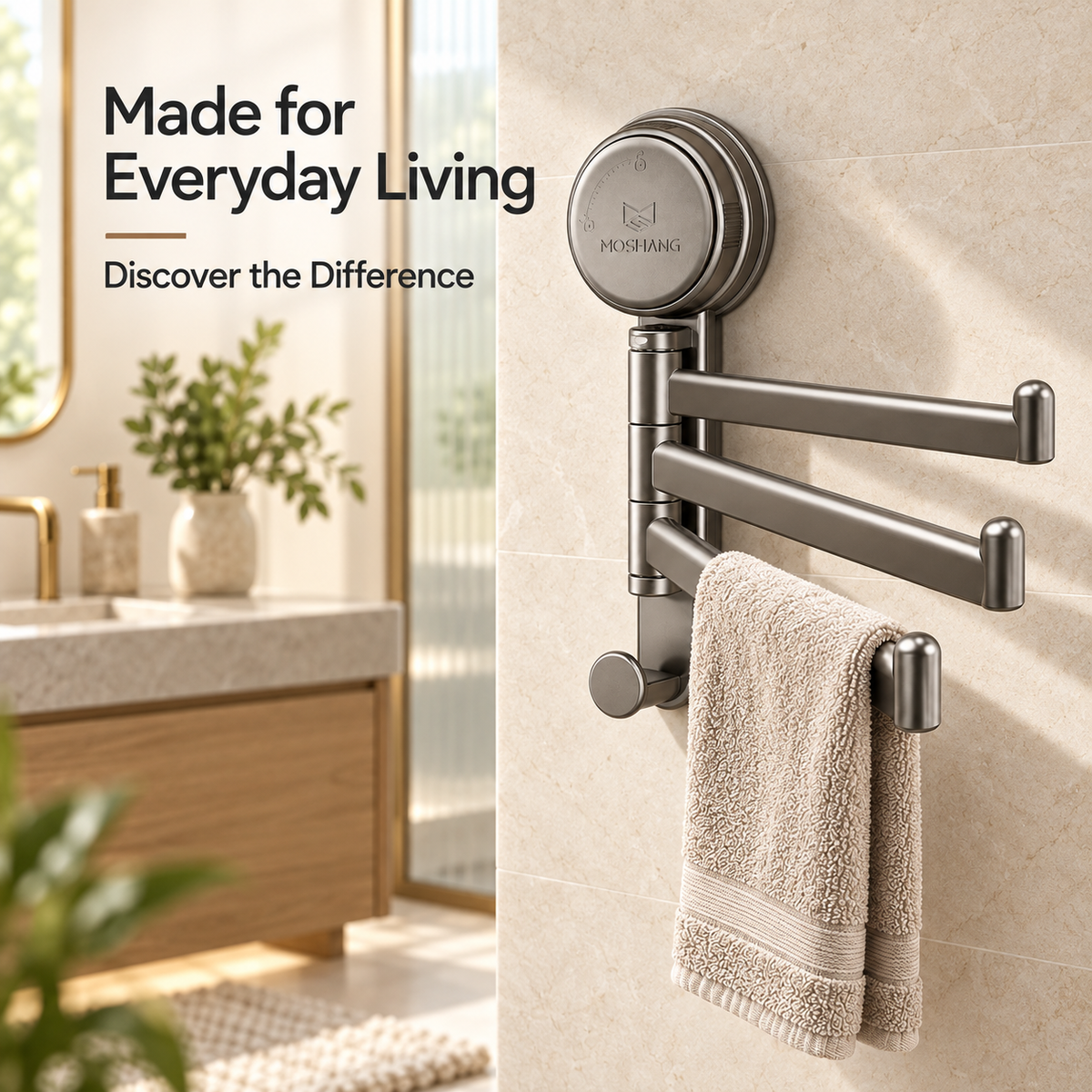 3-Arm Rotating Suction Towel Rack with Hook