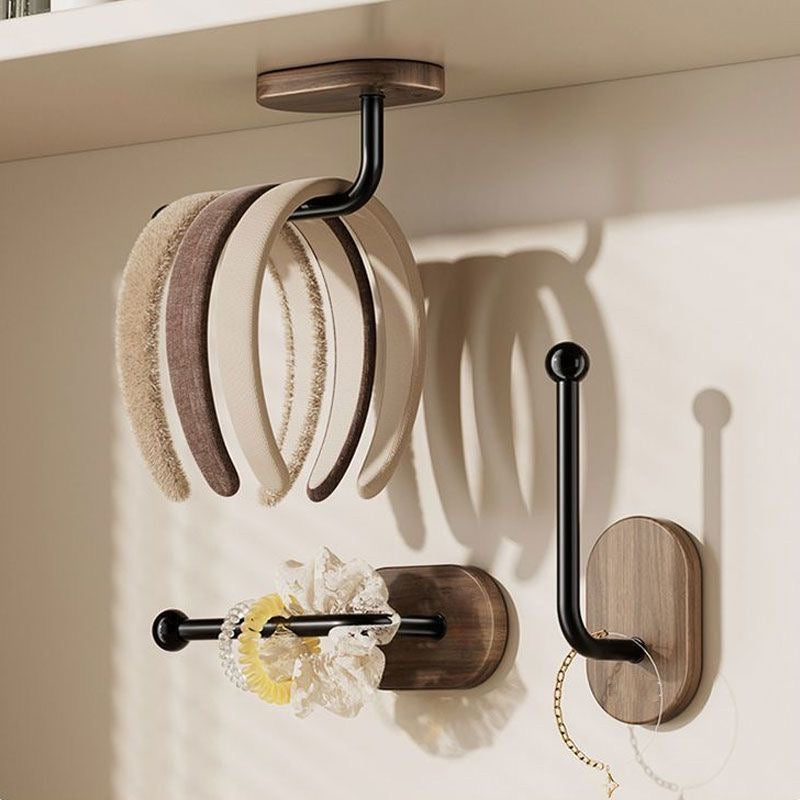 No-Drill Hair Accessory Wall Organizer – Walnut Look