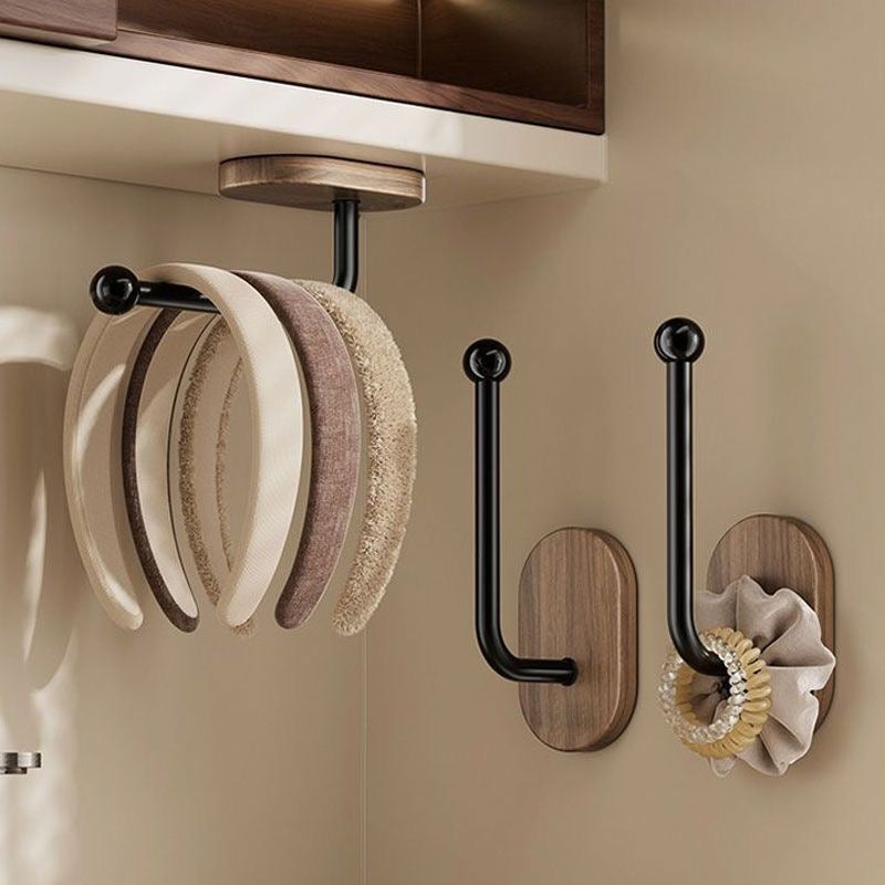 No-Drill Hair Accessory Wall Organizer – Walnut Look