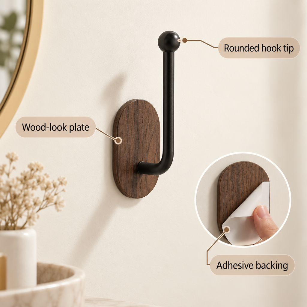 No-Drill Hair Accessory Wall Organizer – Walnut Look