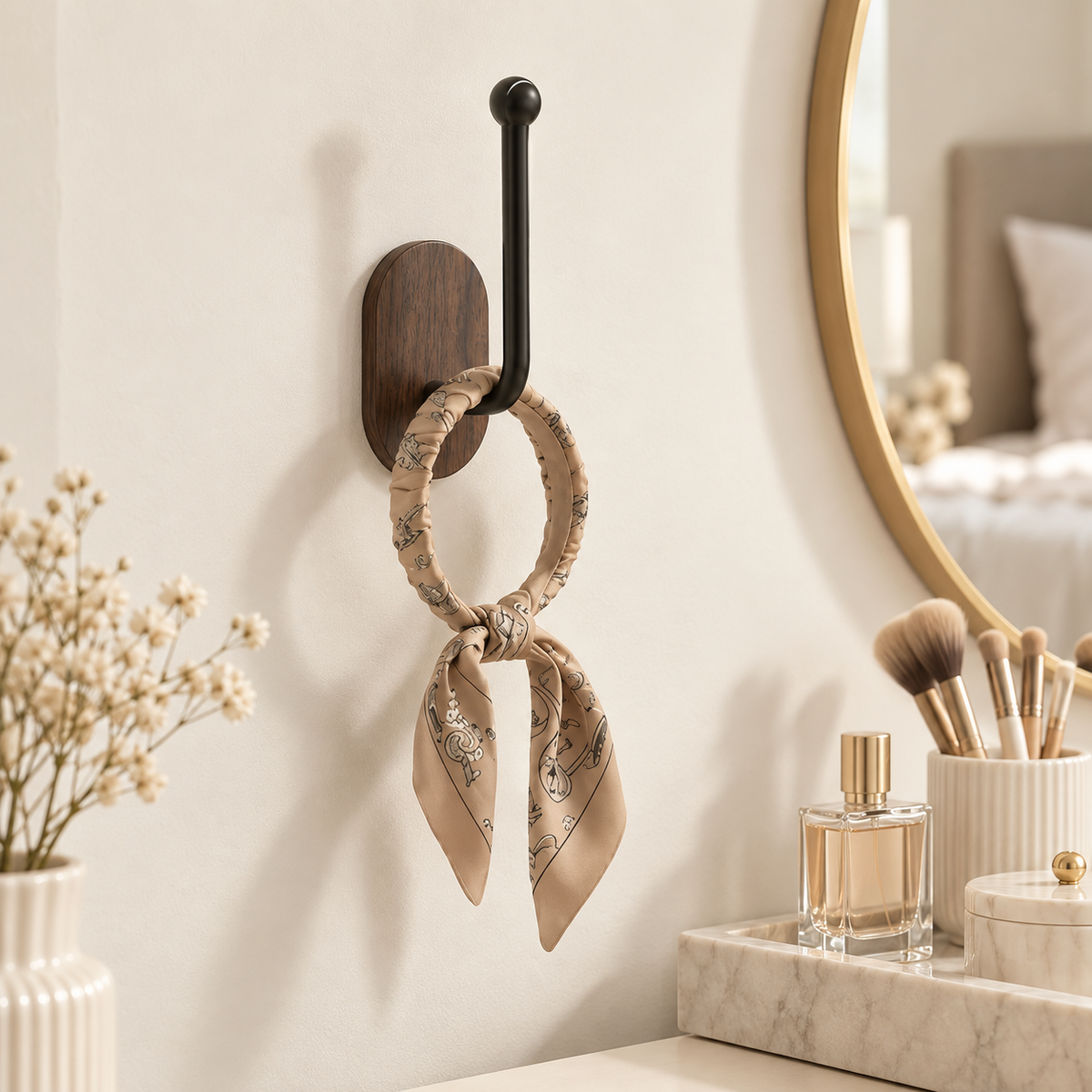 No-Drill Hair Accessory Wall Organizer – Walnut Look