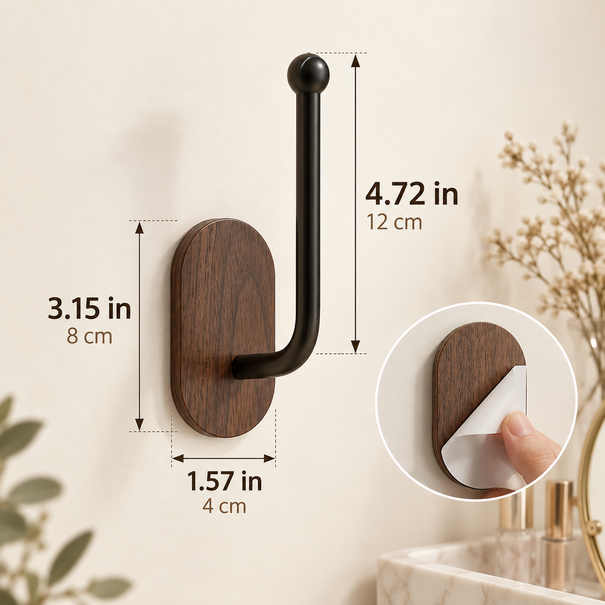 No-Drill Hair Accessory Wall Organizer – Walnut Look