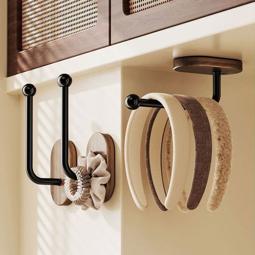 No-Drill Hair Accessory Wall Organizer – Walnut Look